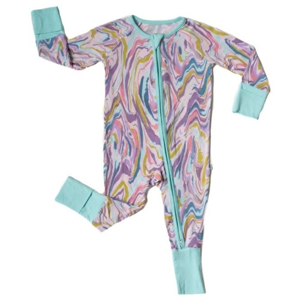 Little sleepies pink marble Colorful Swirl Kids One Piece